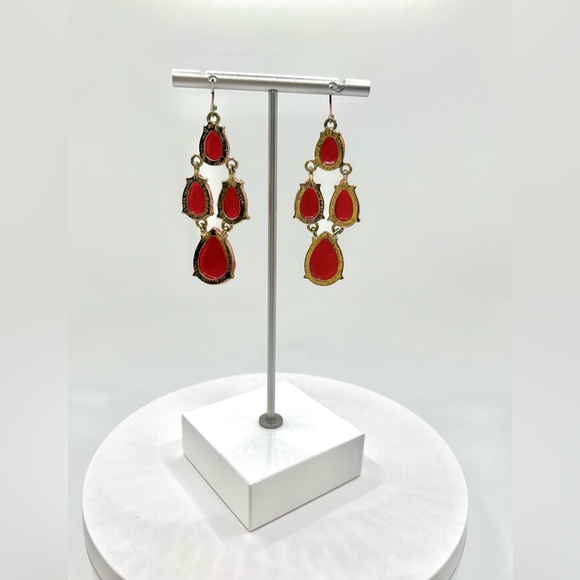 Fashion Red Gemstone Dangle Gold Plated Dangle Earrings - Picture 3 of 3